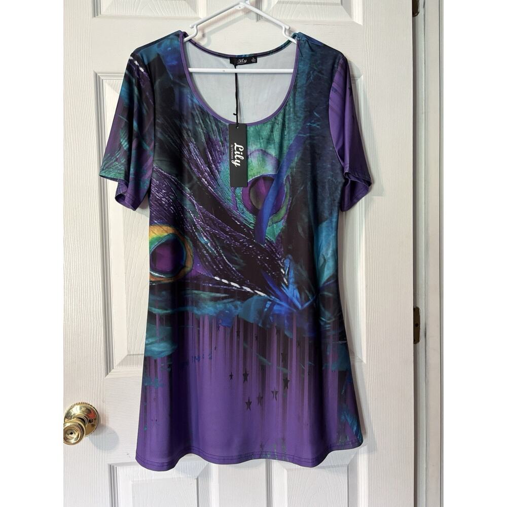 Lily by Firmiana L Large Peacock Purple Tunic Top NWT